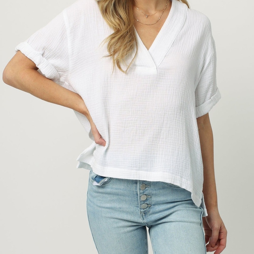 Dear John JAILEE ROLLED SLEEVE TOP WHITE XS